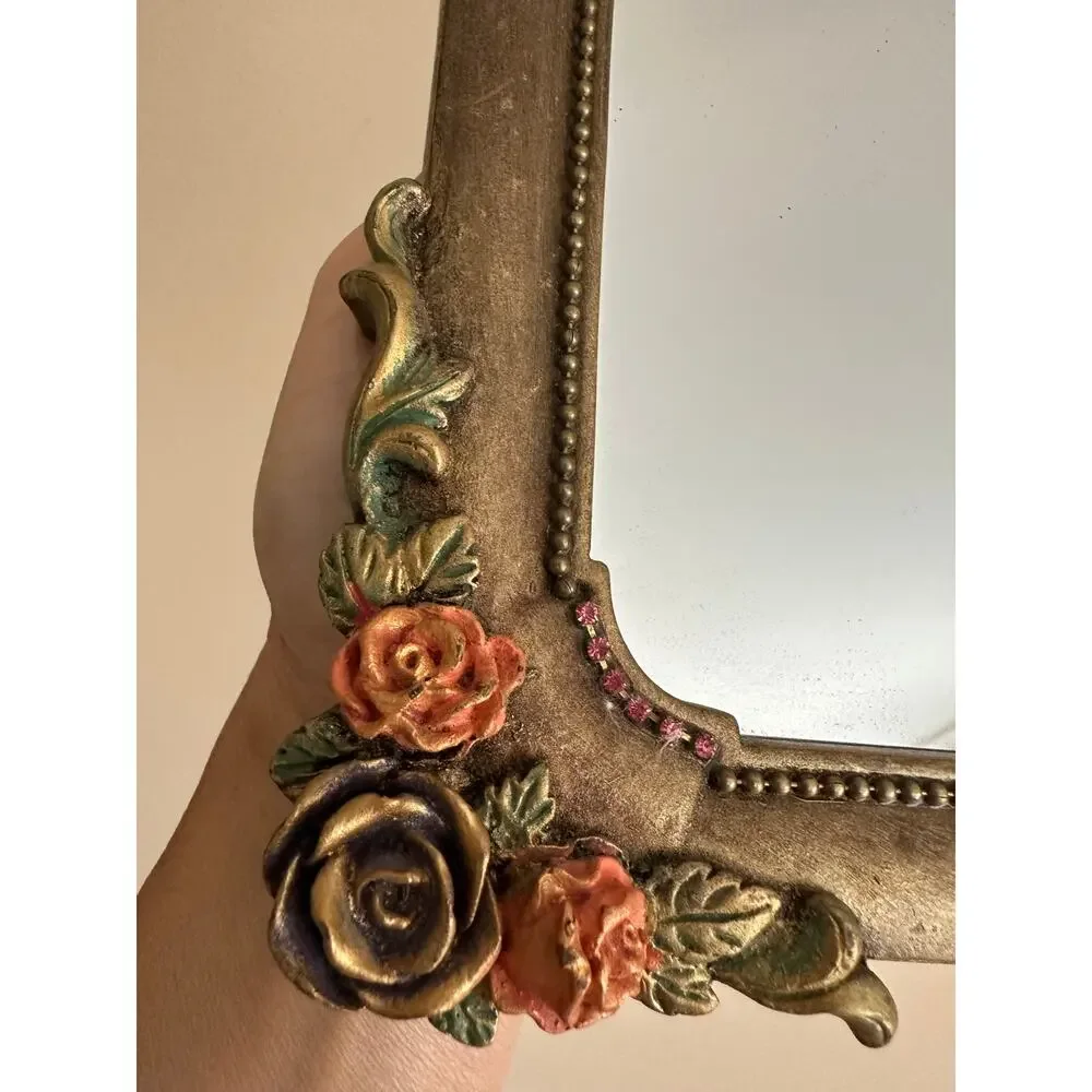 Vintage Mirror By Michal Negrin ? Flowers Unique sea shell crystal desk top READ